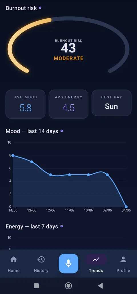 AuraPulse burnout risk and mood trends